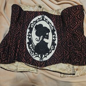 Gothic Black and Red Corset with Cameo Design